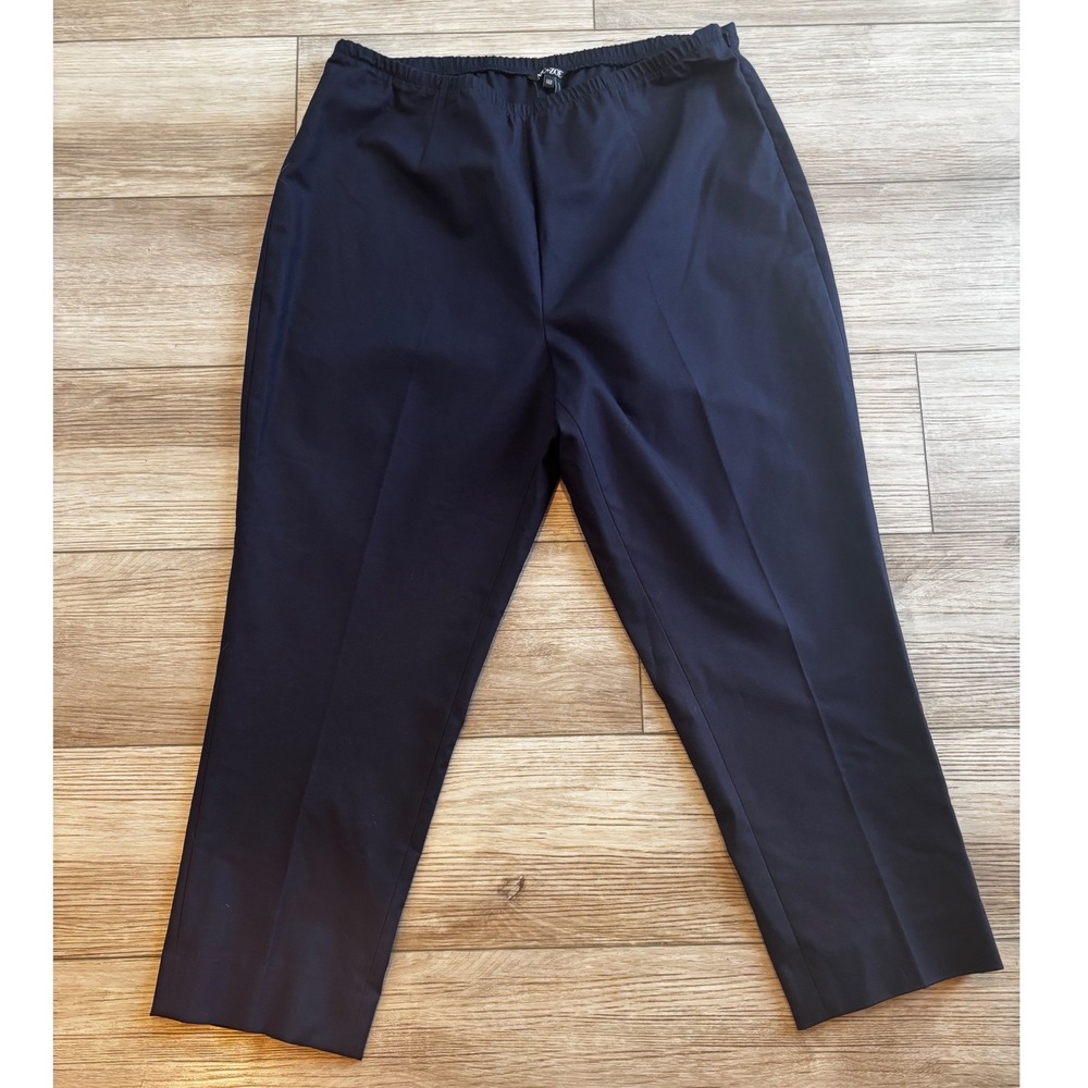 Nic+Zoe Navy Blue Elastic Waist Crop Pants Womens 14W Straight Leg Pull On